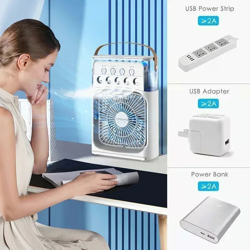 Air Fan Cooler Kipas Fan USB Cooler Fan MINI AIR Humidifier Purifier Mist Portable FAN Kipas Penyejuk 7 Colors Handle